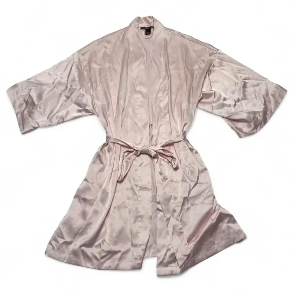 Victorias Secret Baby Pink Satin Tie Up Robe Beautiful Size XS Sleep Sexy 2000s - Picture 5 of 5